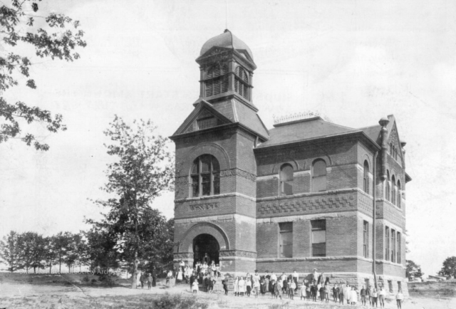 Swansea Public School - As it appeared in 1891.  The school, built on land donated by J. Worthington, owner of the Bolt Works, faced south down Windermere Avenue. The original building was replaced in 1925. Via Ontario Archives.