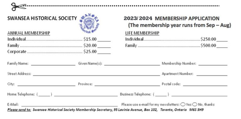 Swansea Historical Society 2023-2024 Membership form